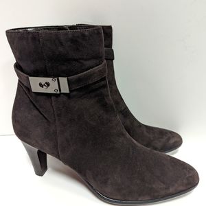 Aquatalia Boots Dark Brown Suede Ankle Heeled Boots Size 11